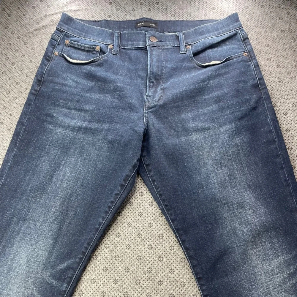 Lucky Brand Mens Dark Wash Straight Leg Jeans 34x32 Blue Denim Stretch Tencel